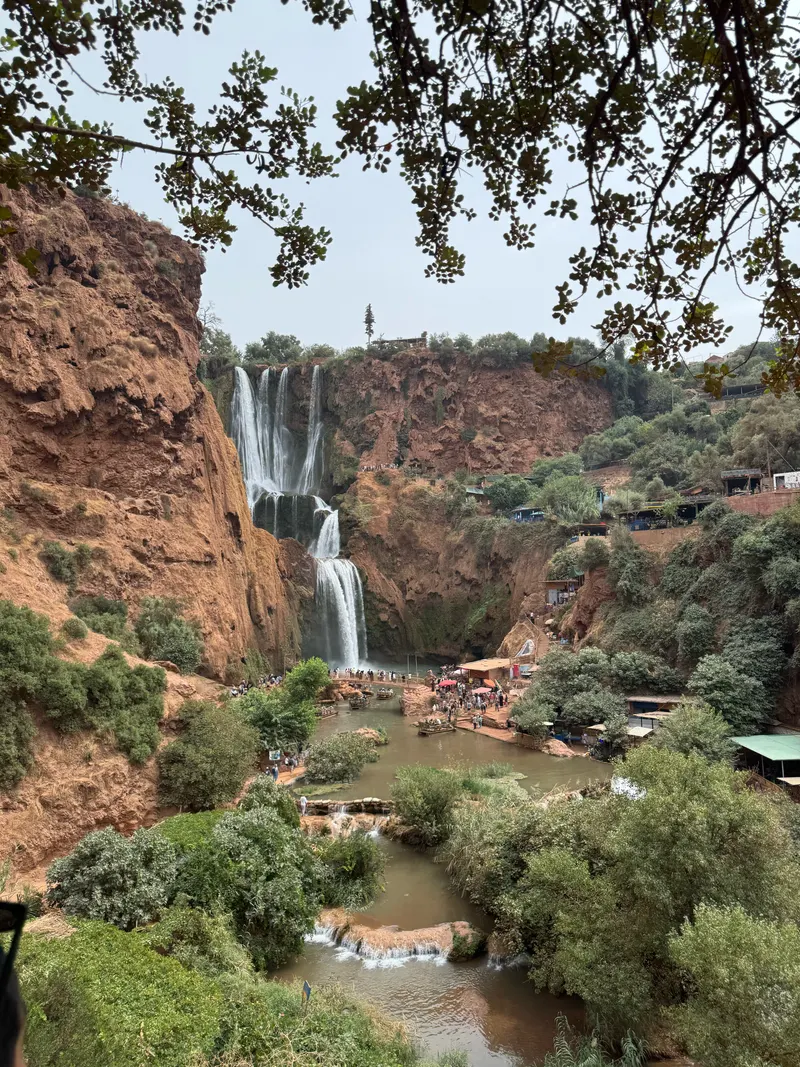 Clear view of Ouzoud Falls from a distance
