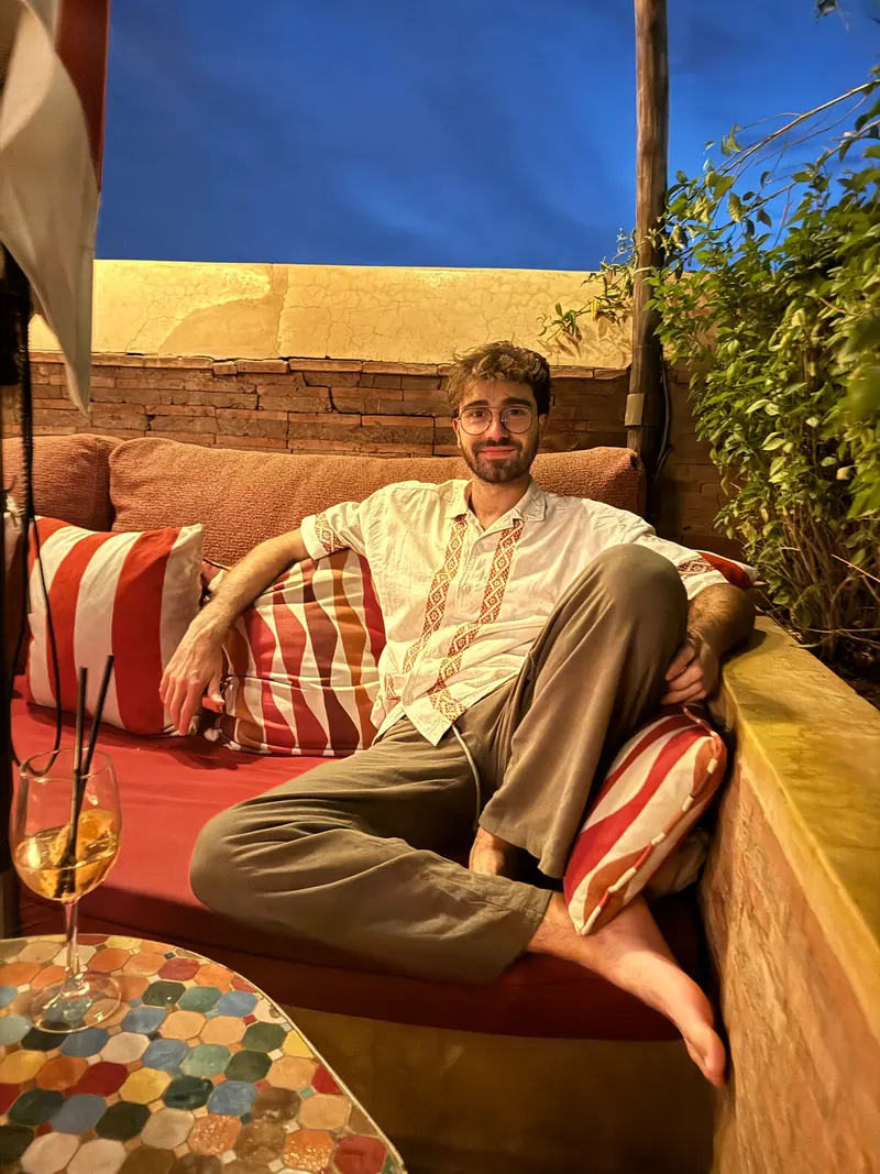 Cocktails at El Fenn rooftop bar at sunset, Marrakech