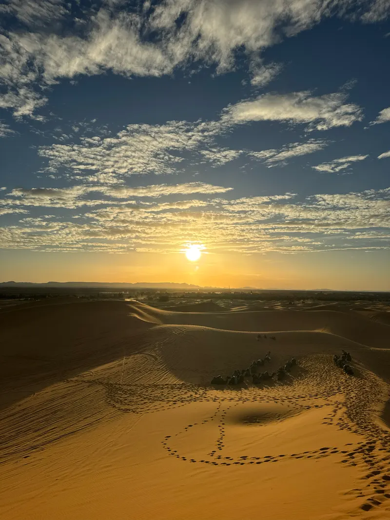 Sunset over the dunes in Merzouga, Morocco