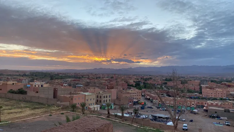 View from a hotel in Rose Valley, Morocco, on a cloudy day