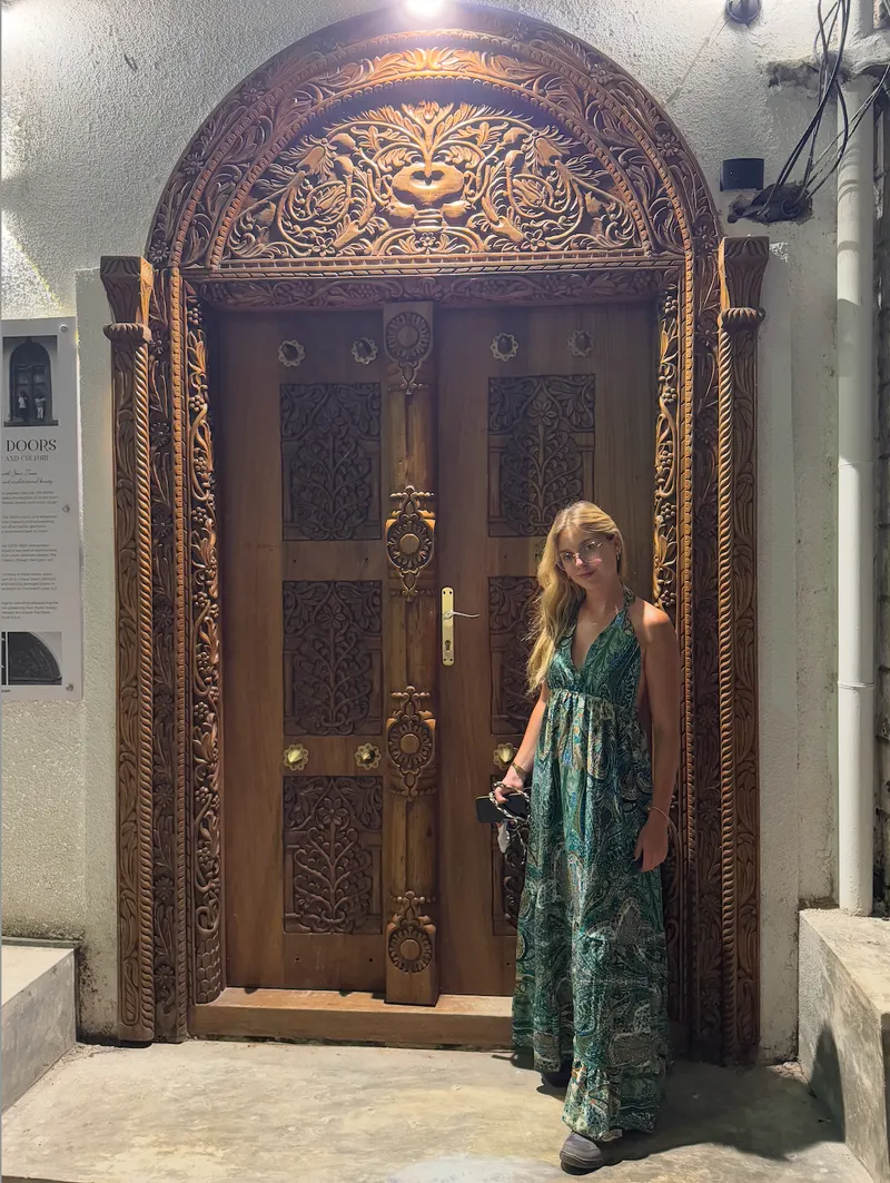 Traditional ornate wooden carved doors in Stone Town Zanzibar historical architecture
