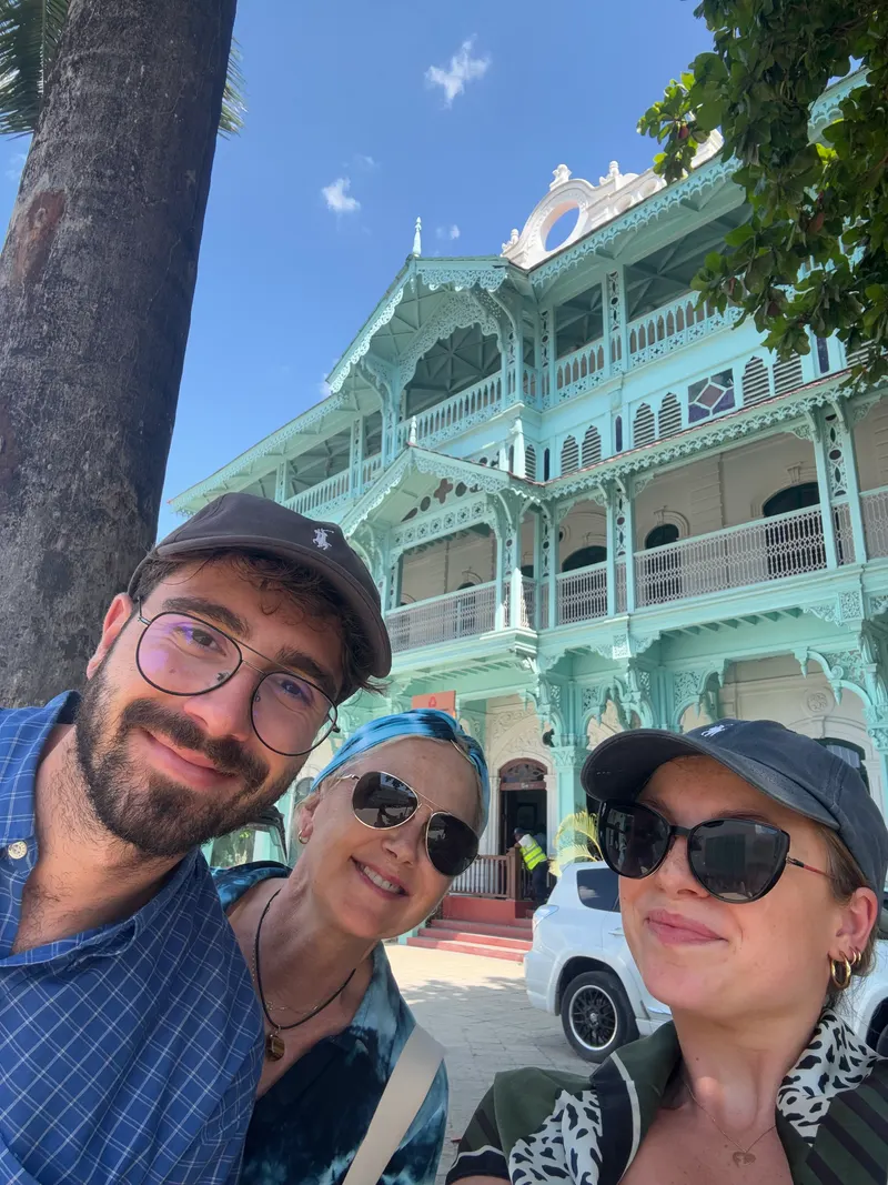 Selfie in front of old dispensary in Stone Town